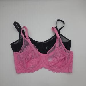 HSIA Bundle of Two Mermaid Scales Lace Unlined Bra Barbie Pink Black Size 38DDD